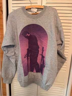 Post Malone Grey Graphic Crewneck Sweatshirt with Purple Print